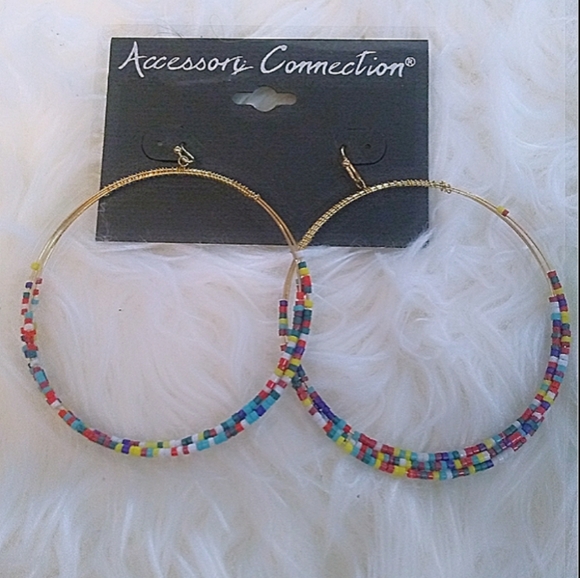 🌼BOHO BEADED GOLD HOOP HOOK EARRINGS - Picture 2 of 3
